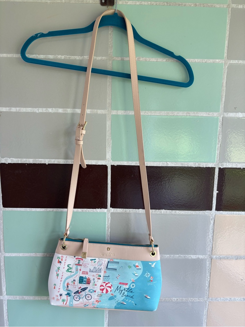 Spartina 449 Myrtle Beach Print Crossbody - Light Blue/Cream
